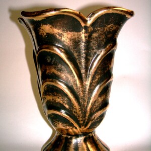 Vintage Stangl 50s Pottery Vase Stangl Black Vase Stangl 50s Pottery Art Deco Vase 22kt Black Gold Handpainted 1950 Antique Gold Pottery image 1