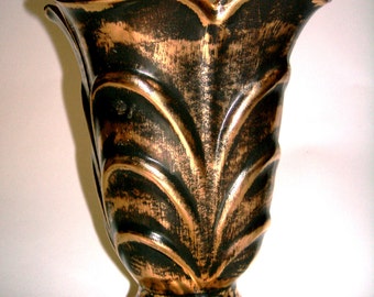 Vintage Stangl 50s Pottery Vase Stangl Black Vase Stangl 50s Pottery Art Deco Vase 22kt Black Gold Handpainted 1950 Antique Gold Pottery