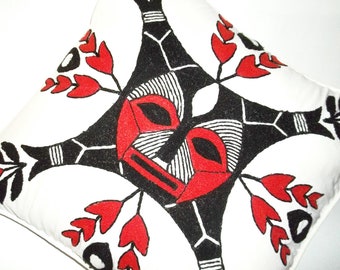 African Tribal Mask Throw Pillow Case Crewel Pillow Cover Red Black African Tribal Mask Design Pillow Cover Kwanzaa Pillow Cover Red Black