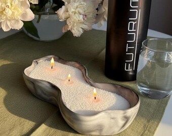 Large Candle, Refillable Pearled Sand Wax in Artistic Bowl, Gift-ready, Housewarming gift