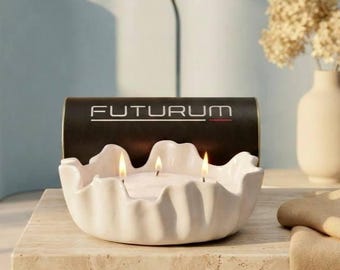 Large Sand Candles in Plaster Bowl | Pearled Scented Wax Home Decor Gift