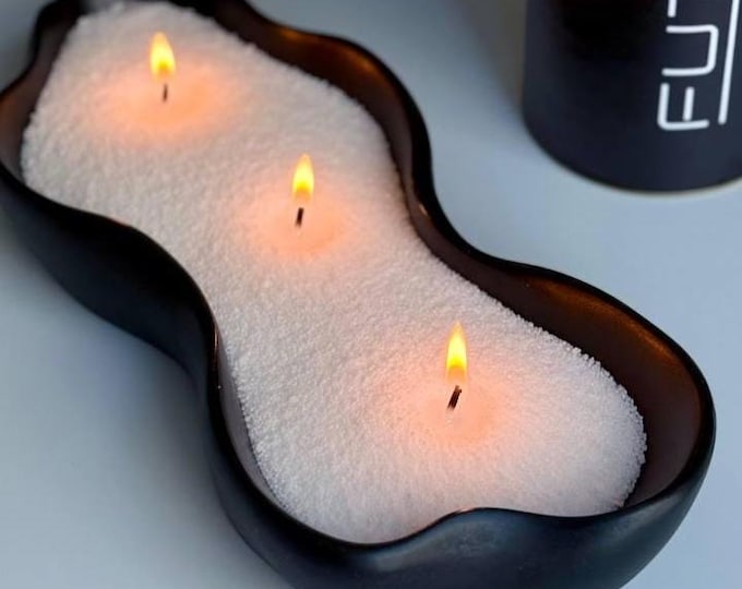 Pearled Candle | Large Plaster Bowl | Refillable Sand Wax | Unique Home Decor Accent | Modern Minimalist Style