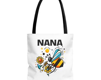 Niedliche Biene Einkaufstasche für Nana, personalisierte Einkaufstasche, umweltfreundliche Einkaufstasche, Geschenk für Großmutter, Blumendesign