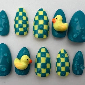 3D Rubber Ducks | Press-On Nail Set | Hand-Painted | Nail Glue Included