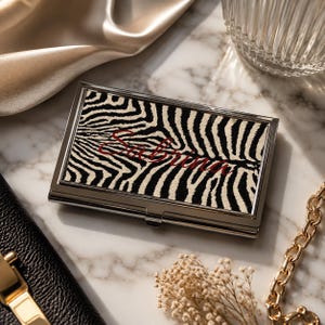 Zebra Print Name Script business card holder | Personalized Monogram