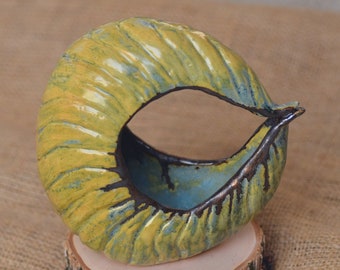 Marine ceramic sculpture. Oceanic ornamental ceramics. Nature inspired nautilus. Hand built ceramic art.