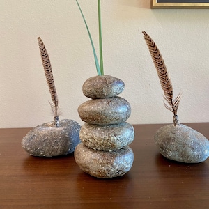 Stacked stones ceramic vase. Zen garden sculpture. Pebble stone cairn vase. Nature inspired beach stones vase. Organic rustic vase.