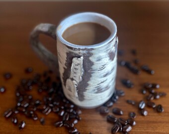 Large birch tree handmade ceramic mug.  Inspired by nature coffee mug. 12 OZ cup . Fine pottery by Zen Ceramics