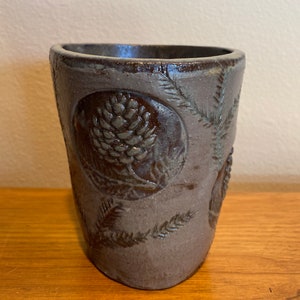 Pine cone tumbler coffee cup. Ceramic coffee mug. 12OZ. Hand built rustic earthy pottery. image 4