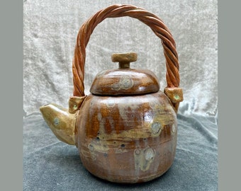 Handmade Ceramic Teapot. Pottery Coffee Pot. Nature Inspired Brown Green Lichen Teapot. Woodland Tea Kettle. Fine Pottery. 16 ounces.