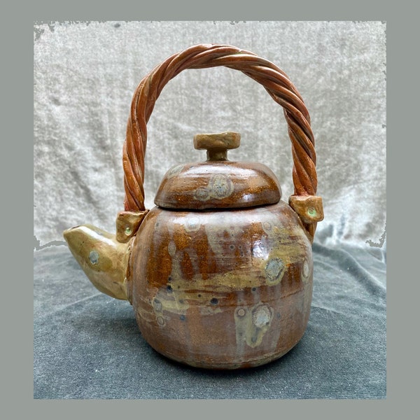 Handmade Ceramic Teapot. Pottery Coffee Pot. Nature Inspired Brown Green Lichen Teapot. Woodland Tea Kettle. Fine Pottery. 16 ounces.