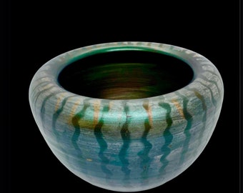 Raku emerald green ceramic pot. Luminescent handmade naked raku pottery. Nature inspired rustic raku art. Unique raku vase.