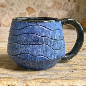 Blue ceramic coffee mug. Handmade pottery. Large 14 OZ soup cup. Navy blue and black tea cup. Fine pottery. image 7