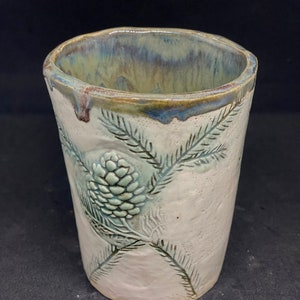 Pine cone tumbler coffee cup. Ceramic coffee mug. 12OZ. Hand built rustic earthy pottery. image 7