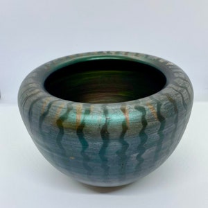 Raku ceramic bowl. Emerald green naked raku handmade pot. Nature inspired rustic raku art. Unique raku vase.