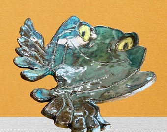 Frog ceramic soap dish. Pottery gift.  Handmade spoon rest. Hand built green ring dish. Kitchen and home decor.