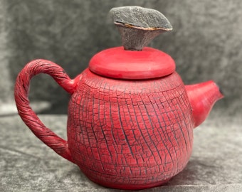 Red Handmade Ceramic Teapot. Nature Inspired VOLCANO Tea Kettle. Coffee pot. Fine Pottery. Holds 3 large cups ( 28 ounces). Tea lovers gift.