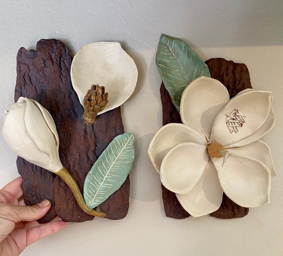 Ceramic Wall Art. Large Magnolia Flower Wall Hanging. Nature Etsy