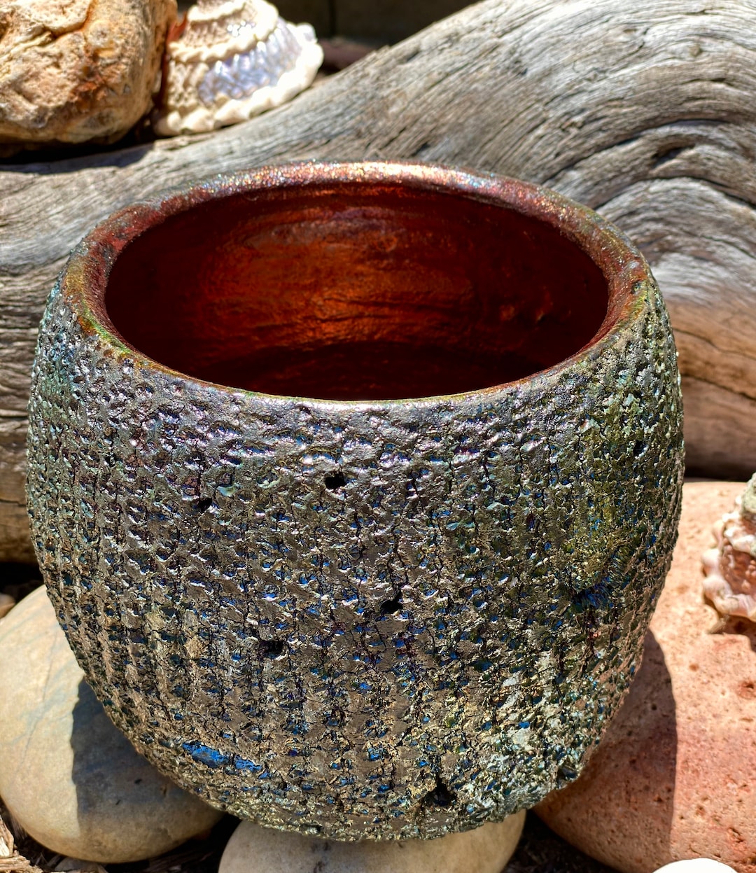 Raku Red and Black Textured Pottery. Handmade Ceramic Earthy Bowl With ...