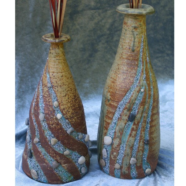 Ceramic Bottles RUNNING RIVER - Inspired by Nature. Stoneware Rustic Vase. Mixed Medium.