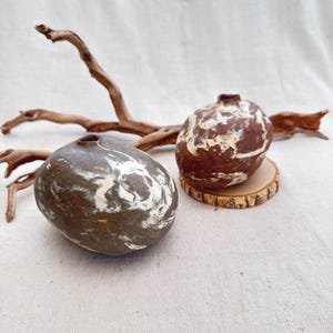 Ceramic Agateware Rock Vase. Handmade Nature Inspired Rustic  Pottery. Brown and White Color.
