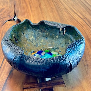 Ceramic Black Serving Bowl. Extra Large Ocean Inspired Organic Bowl. Sculpted By The Sea. Contemporary  Mixed Media. Fine Art.