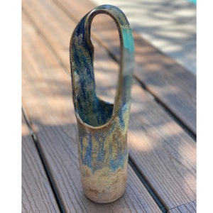 Ceramic blue vase STARRY NIGHT.  Twisted handle vase. Handmade pottery. Blue and brown vase. Fine art ceramics. Contemporary modern decor.