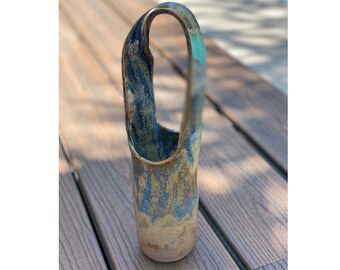 Ceramic blue vase STARRY NIGHT.  Twisted handle vase. Handmade pottery. Blue and brown vase. Fine art ceramics. Contemporary modern decor.