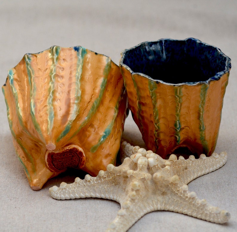 Sea urchin ceramic pot. Ocean inspired hand pinched pottery bowl. Ice cream bowl. Fine pottery. Coastal décor. image 1