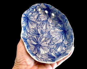 Blue ceramic abalone bowl. Nature Inspired handmade shell dish. Coastal organic décor. Berry bowl. Jewelry tray. Soap dish. Price per one.