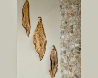 Ceramic wall art. Large leaf organic earthy wall décor. Nature inspired wall hanging. Triptych wall sculpture. Price per 1.