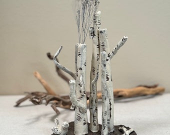Birch tree ceramic vase. Nature inspired birch tree trio vase. Ikebana sculptural vase. Ceramic Art.