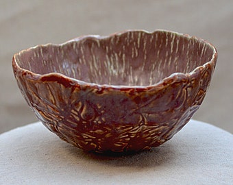 Handmade ceramic serving bowl. Nature inspired fine pottery. Red salad bowl.