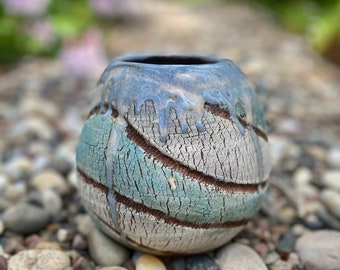 Large blue pottery vase. Ceramic handmade textured  flower vase.  Rustic distressed vase. Nature Inspired crackled vase. Fine pottery.