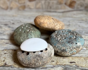 Ceramic soap dish. Stone soap holder. Blue, green, brown, sand beach stone soap dish. Price per 1. Nature inspired rustic handmade pottery.