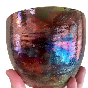 Raku Ceramic Bowl. Copper Handmade Raku Pot. Nature Inspired Bowl. GALACTICS. Fine Art Ceramics. Raku Pottery. Contemporary Ceramics.