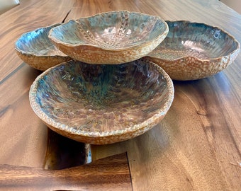 Large ceramic serving pottery pasta bowl. Green brown dinner plates. Salad, soup bowls. Nature inspired hand built fine pottery. Price per 1