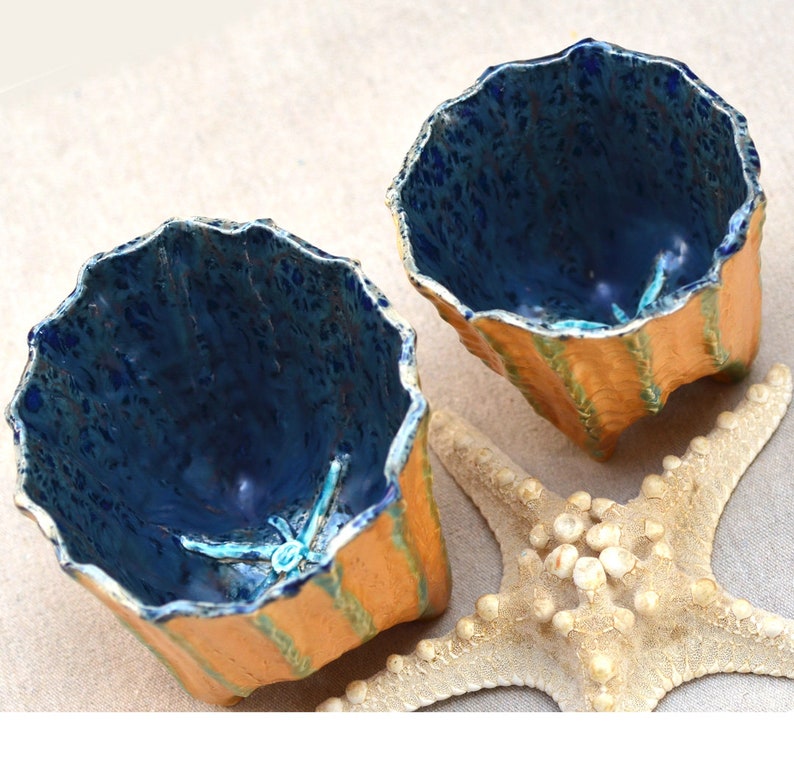 Sea urchin ceramic pot. Ocean inspired hand pinched pottery bowl. Ice cream bowl. Fine pottery. Coastal décor. image 7