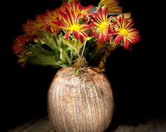 Ceramic rustic bud vase. Nature inspired pottery vase. Golden brown vase.  THIRSTY EARTH textured vase.  Fine distressed pottery.