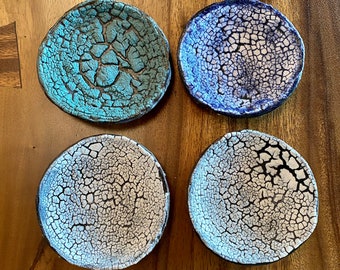 Ceramic jewelry, soap dish. Blue and white spoon rest. Dry earth  rustic mini plate. Handmade mini ring dish.