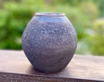 Ceramic black vase. Handmade pottery. Large rustic textured vase. Lava crater glaze. Nature inspired weathered pottery.