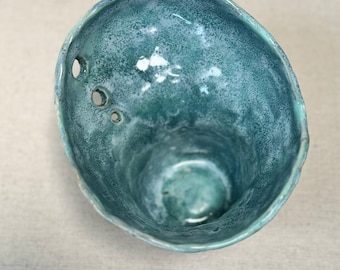 Ikebana ceramic vase. Handmade rustic blue flower vase. Ocean inspired organic pottery. Japanese style ceramics.