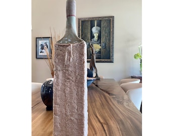 Tall ceramic handmade bottle. Wabi Sabi hand built geometric pottery vase. WRAPPED IN BLANKET. Pastel pink geometric vase. Ceramic Art.