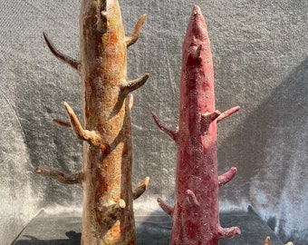 Ceramic jewelry tree. Jewelry display. Nature inspired organic ceramic tree sculpture. Lichen glaze. Red or brown tree. Ceramic art.