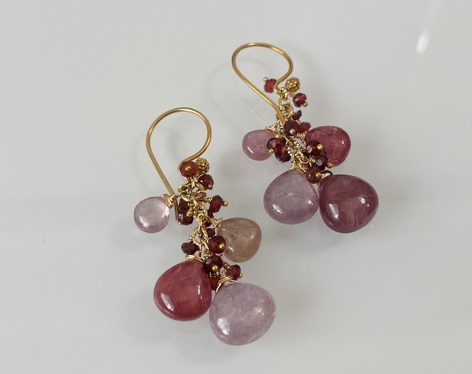 Sapphire Cluster Earrings in Gold Vermeil and Umba Sapphire and Tunduru Sapphire pink lavender red sapphire