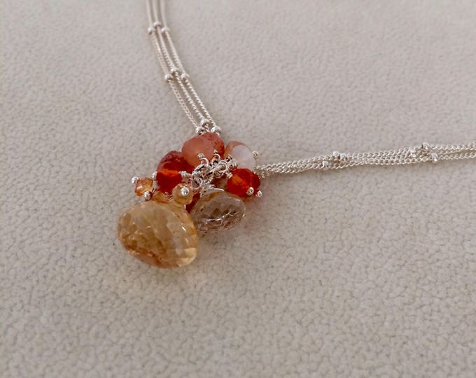 Citrine Gemstone Pendant in Sterling Silver, Sunstone, Rutilated Quartz, Citrine, Moonstone, Carnelian, Padparadscha Sapphire