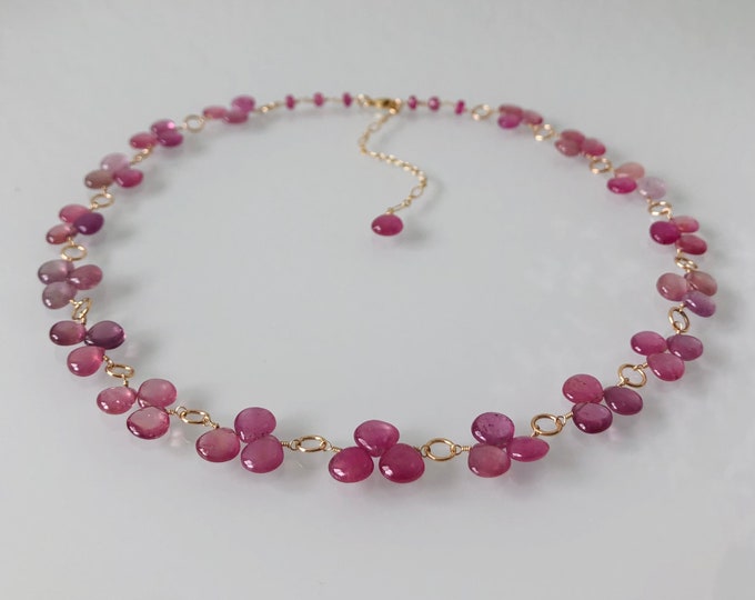 Pink Sapphire Gemstone Necklace in Vermeil and Gold-fill Chain // Daisy Chain // Clover Chain