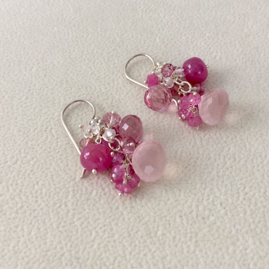 Rose Quartz Gemstone Earrings in Sterling Silver With Raspberry Pink ...