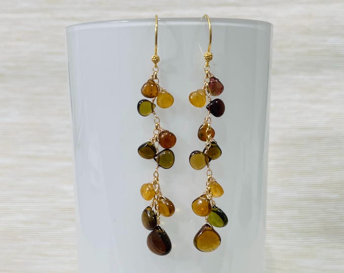 Autumn Inspired Signature Gemstone Earrings in Gold-fill, Vermeil and Fanta and Petrol Tourmaline