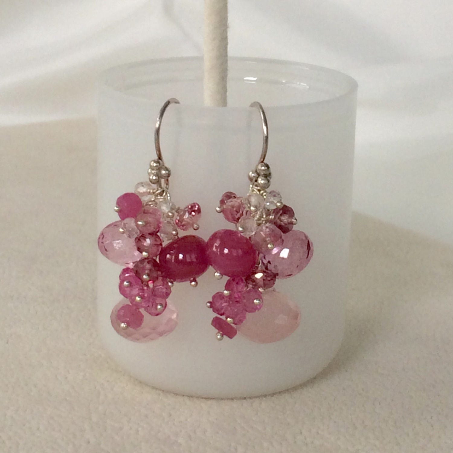 Rose Quartz Gemstone Earrings in Sterling Silver With Raspberry Pink Sapphire, Mystic Pink ...